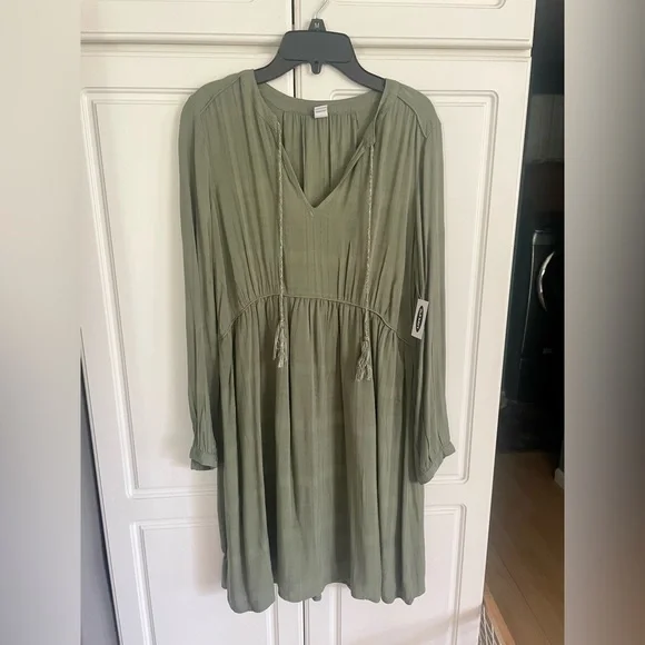 olive green dress old navy Old Navy Olive Green Ponte Knit Utility Cargo Dress Button Down Tie Waist XL
